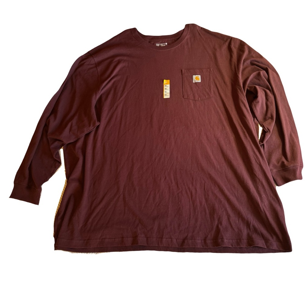 NWT Men's Carhartt Loose Fit Long Sleeve, Burgundy, 5XL, Flaw